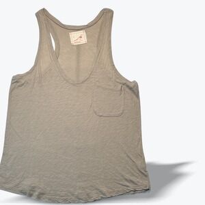 Daftbird Racerback Tank Top Pocket Pima Cotton Taupe Gray USA Made Womens Small